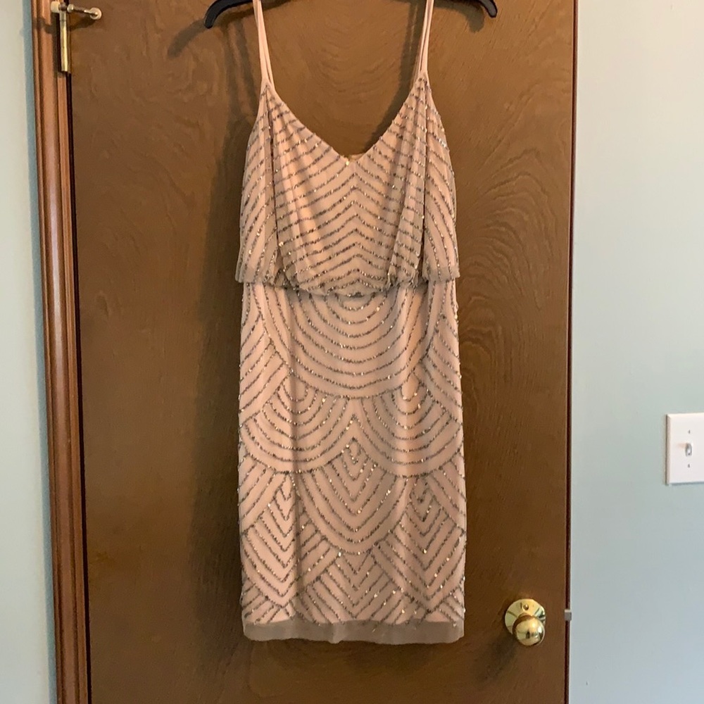 Sequin Blouson Adrianna Papell Dress, taupe pink